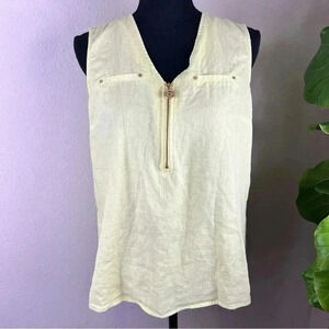 Anne Klein Women’s 1/4 Zip Linen Blend Lemon Lime Sleeveless Tunic Small